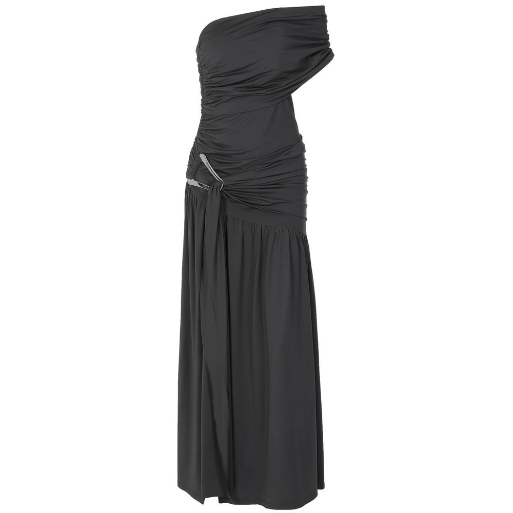 Zara Solid Color One Shoulder Slit Ruched Bodycon Dress - Picture 6 of 6